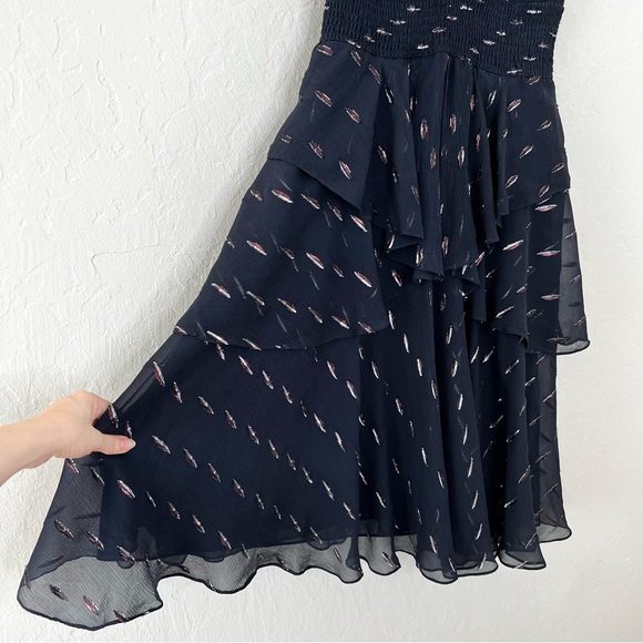 Rebecca Taylor Metallic Dot Silk Chiffon Tiered Hem Dress - Picture 5 of 10